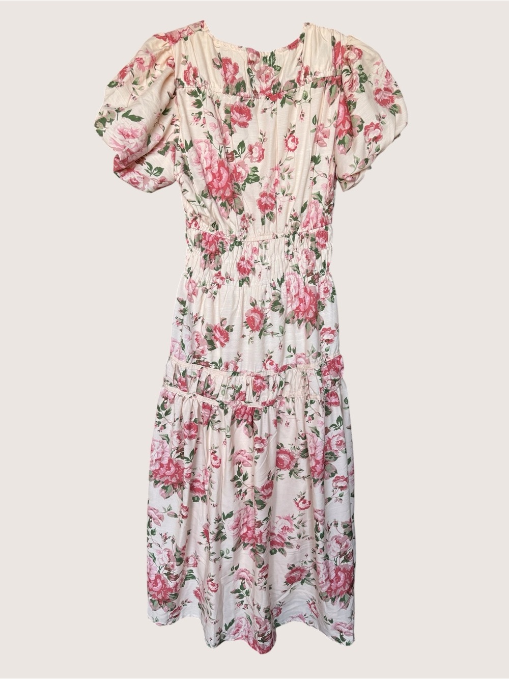 Romantic Pink Floral Maxi Dress with V-Neck and Smocked Waist - Picture 3 of 8